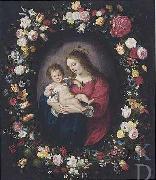 Antoine Sallaert Madonna: i.e. Mary with the Christ-child in a garland of flowers. painting